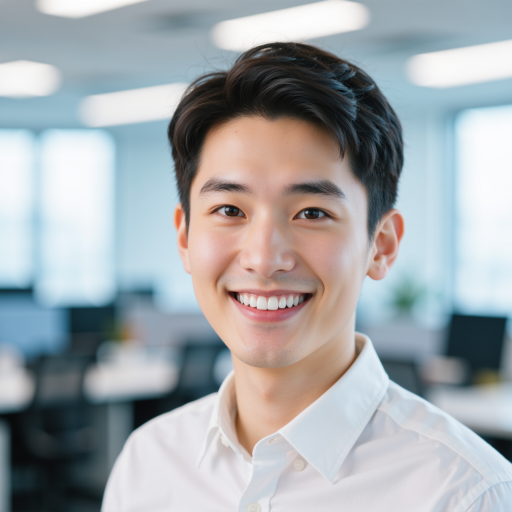 二十五岁左右男性客户头像，穿着休闲，面带微笑，背景简洁，展现阳光积极的形象
